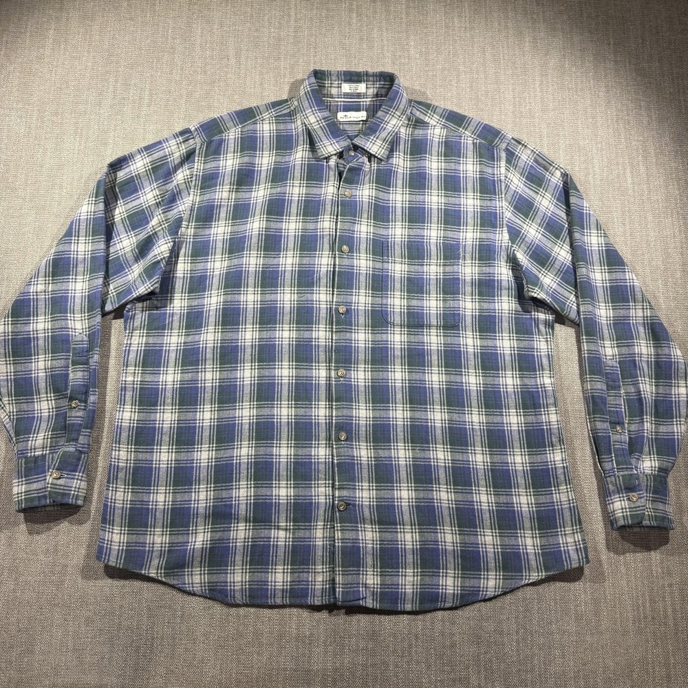 Peter Millar Shirt Mens XL Blue Green Plaid Flannel Long Sleeve Button Down